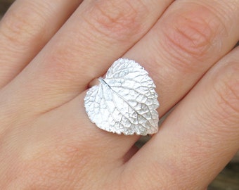Sterling Silver Leaves Ring, Botanical Ring, Plant Ring, Real Leaf Jewelry, Witchy Jewelry, Wiccan Ring