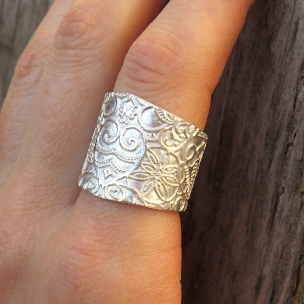 Bague coeur en argent sterling, bague de déclaration orientale, bagues Boho, bague d'inspiration vintage, bague baroque