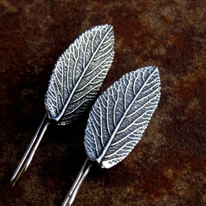 Sage Leaf Earrings, Long Leaf Earrings, Real Leaf Earrings, Real Flower Jewelry, Witchy Jewelry, Anniversary Gift for Her