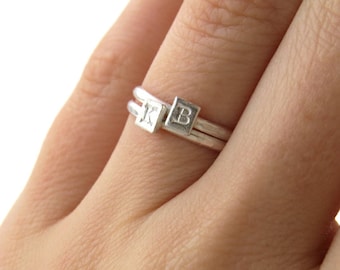 Custom Initial Ring, Personalized Dainty Stacking Custom Hand Stamped Ring