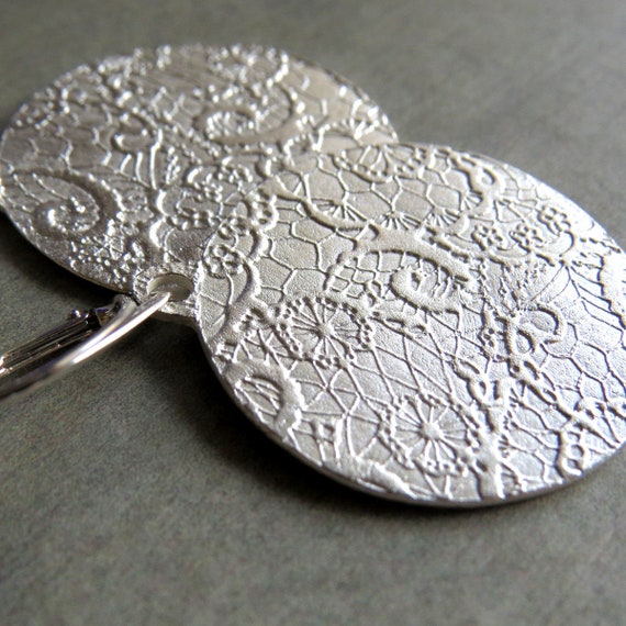 Silver Lace Earrings Fine Silver Earrings Large Round Etsy UK