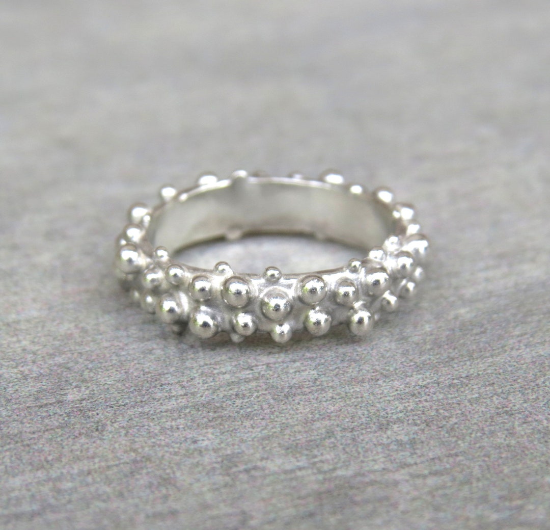 Silver Bubble Ring, Bubble Wedding Band Ring, Bubble Band, Granules