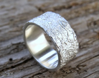 Sterling Silver Lace Ring, Belgian Lace, Boho Lace Ring, Wide Lace Ring, Wiccan Ring, Silver Gift for Wife