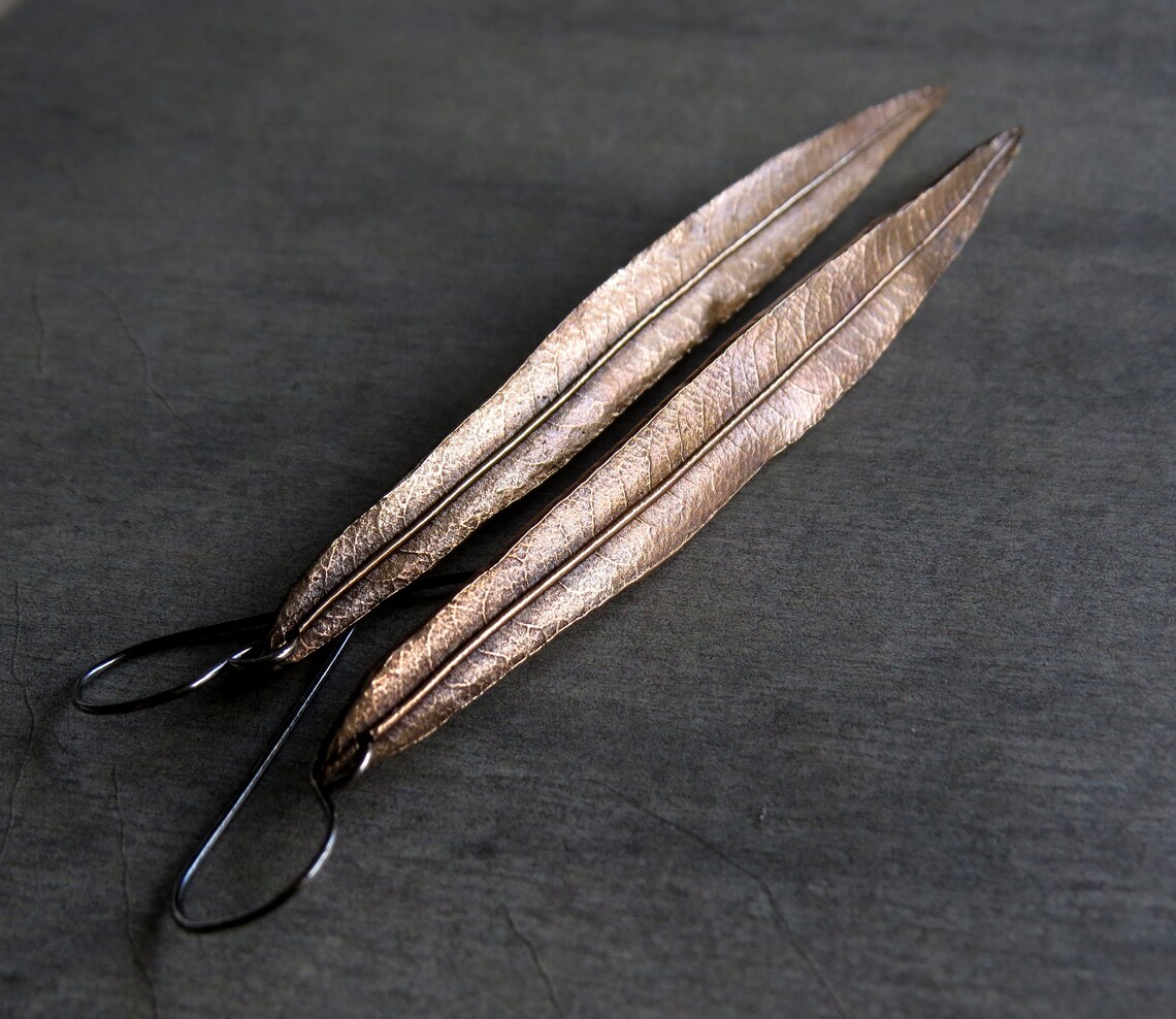 Übergroße Weide Ohrringe rustikale Bronze echte Blatt | Etsy