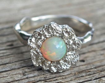 Organic Silver Ring with Ethiopian Opal – Handmade Nature-Inspired Jewelry