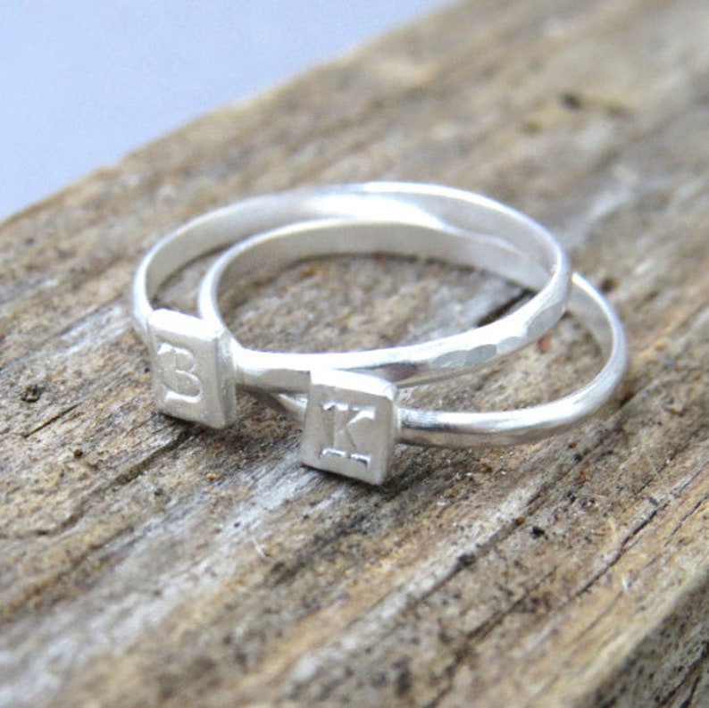 Custom Initial Ring Personalized Dainty Stacking Custom Hand Stamped Ring