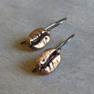 Coffee Bean Earrings, Bronze and Sterling Silver, Coffee Jewelry, Coffee Lover Gift, Barista Gift, Gift for Her