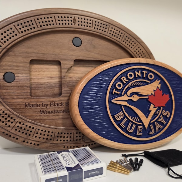 Toronto Blue Jays Cribbage Board, Handmade Wood Game, Canadian Baseball Fan Gift