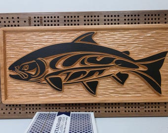 Native Salmon Cribbage Board – Handcrafted West Coast Art Meets Classic Gameplay