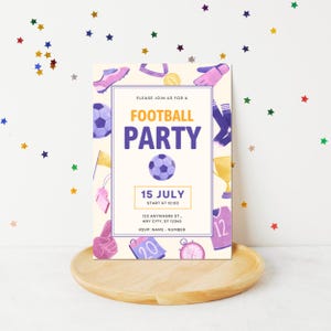 Pink Football Birthday Invitation for Girls, Kids Sports Party Invite, Editable Digital Download, Personalised Birthday Template