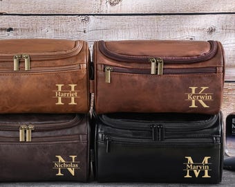 Personlig necessär i läder för män, presenter till marskalk, graverat Dopp-kit, julklapp till honom, resenecessär, läderaccessoar