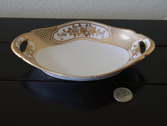 Noritake Morimura Hand Painted Oval Bowl Dish Japan Gold Raised