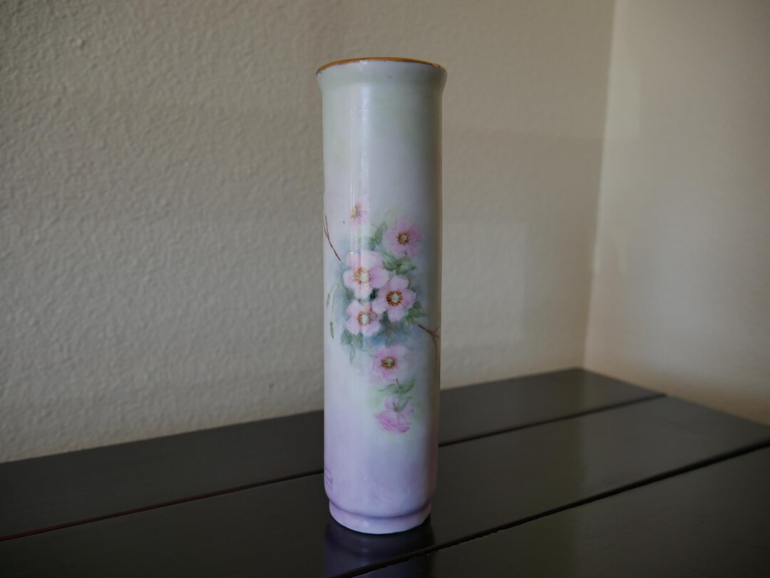 Porcelain Hand Painted Bud Vase Unmarked Floral Design Signed by Artist ...