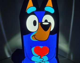 Bluey Night Light with Heart – LED Nursery Lamp | Bluey Bedroom Decor | Unique Gift Idea