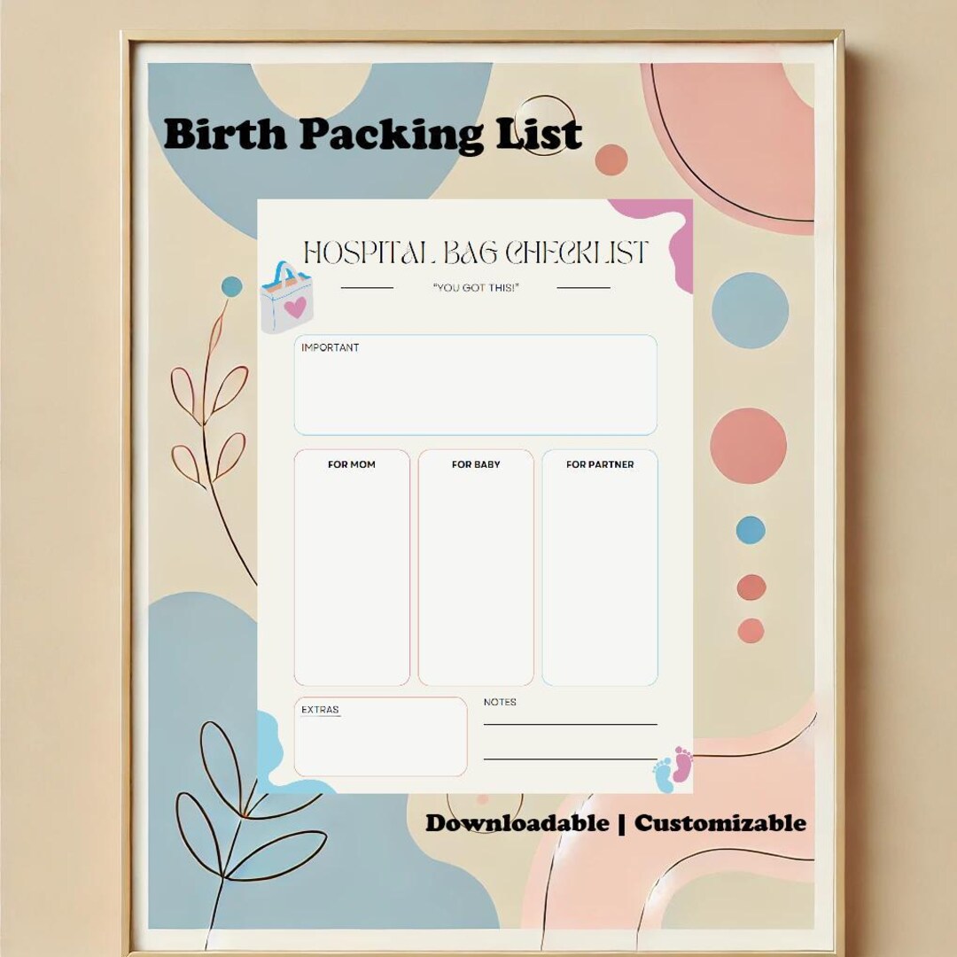 Hospital Bag Checklist Digital Download Etsy