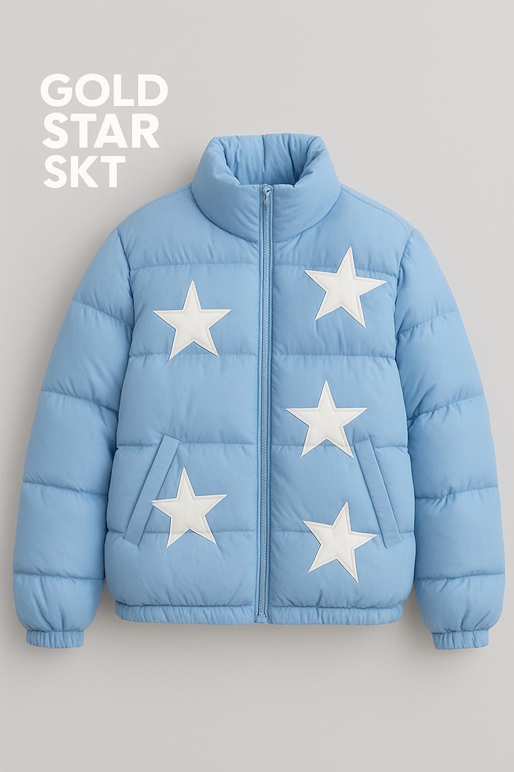 White Puffer Jacket: Blue Stars & Faux Fur Hood - Winter Coat - Etsy