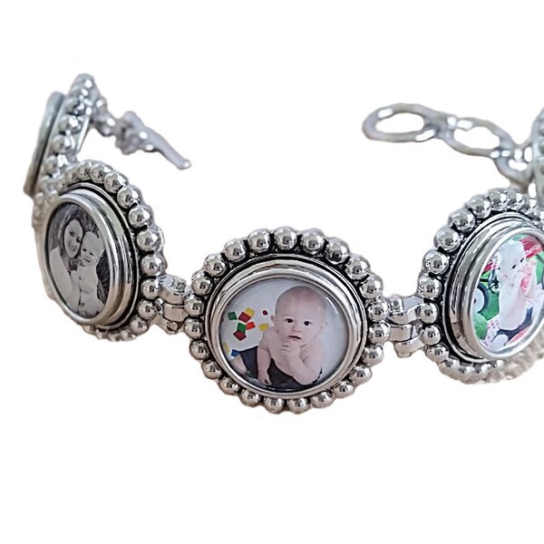 Snap jewelry Bracelet christmas gift adjustable Bracelet with 5 Interchangeable Snap In Photo Charms Snap charms gift for her mothers gift