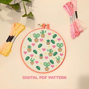 Cross Stitch PDF Pattern Cactus Plants Succulents Digital online instant Download round colorful embroidery chart design DIY cute desert
