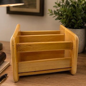 Vintage Wooden Mail Sorter Desk Organizer | Wood Letter Holder | Desktop File Rack Office Storage