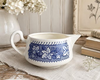 Vintage Homer Laughlin Shakespeare Country Creamer | Blue Transferware Berry Pattern | Farmhouse Cottage Kitchen Decor