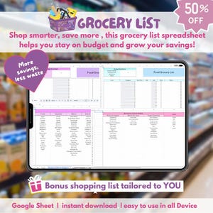 Grocery List Spreadsheet Template | Editable Shopping and Meal Planner | Excel and Google Sheets Instant Download