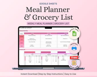Weekly Meal Planner Spreadsheet, Grocery List & Google Sheets Template