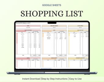 Monthly Shopping List Spreadsheet | Grocery Budget Tracker & Checklist | Google Sheets