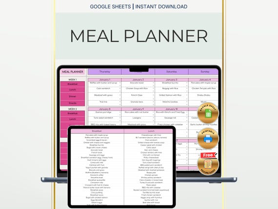 Family Meal Planner Spreadsheet | Weekly Menu (Google Sheets)