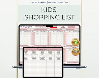 Hoja de cálculo para la lista de la compra infantil / Registro de gastos y presupuesto por categorías para niños / Hojas de cálculo de Google
