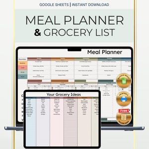 Boho Weekly Menu Organizer Spreadsheet | Grocery List & Meal Planning Template | Google Sheets