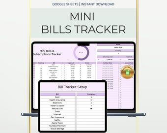 Plantilla de Google Sheets para el seguimiento de facturas / Planificador sencillo de pagos mensuales / Descarga instantánea