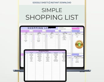 Google-spreadsheets voor bewerkbare boodschappenlijst: afdrukbare wekelijkse boodschappenplanner, sjabloon voor boodschappenlijstjes en organisator van eten