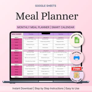 2026 Meal Planner Spreadsheet | Digital Download | Google Sheets