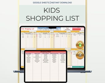 Lista de compras divertida para niños / Herramienta colorida para aprender a administrar el presupuesto infantil / Plantilla de Google Sheets