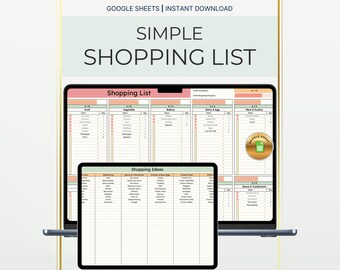 Plantilla de lista de la compra / Lista de la compra semanal en Google Sheets / Planificador minimalista y sencillo / Descarga digital editable