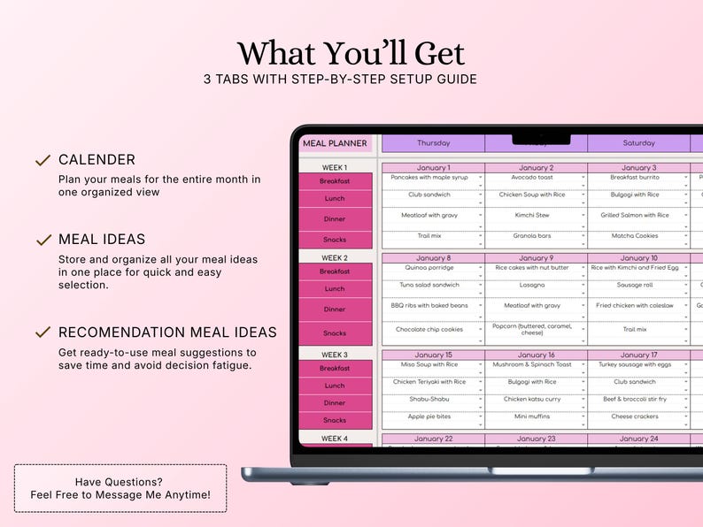 2026 Meal Planner Spreadsheet | Digital Download | Google Sheets