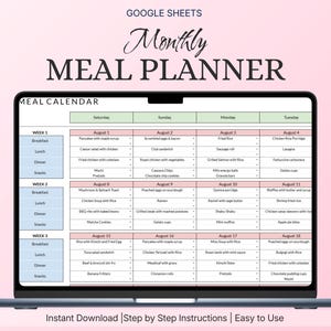Minimalist Monthly Meal Calendar Spreadsheet | Clean Meal Planning Template | Google Sheets