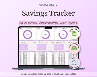 Plantilla de Google Sheets para seguimiento de ahorros / Hoja de cálculo para planificar el ahorro personal / Seguimiento de objetivos de ahorro / Descarga instantánea