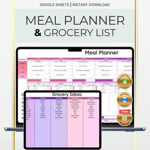 Meal Planner Google Sheets | Grocery List Template | Digital Download