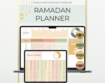 Planificador de Ramadán 2026, Plan de Suhur e Iftar, Rastreador del Corán, Organizador de 30 días para musulmanes (Hojas de cálculo de Google)