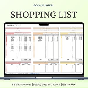 Monthly Household Shopping List | Budget Tracker & Category Checklist | Google Sheets