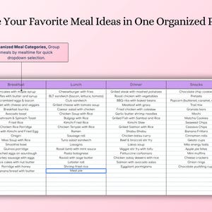 2026 Meal Planner Spreadsheet | Digital Download | Google Sheets