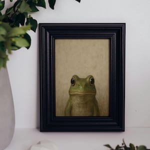 Lámina vintage de rana: arte mural caprichoso de anfibios en tonos tierra / Descarga digital / Decoración de animales estilo cottagecore / Imprimible para habitación infantil con ranas