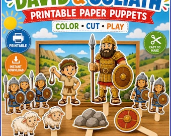 Kit stampabile per il teatro di marionette di carta di Davide e Golia