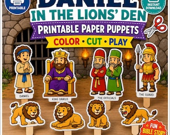Marionette di carta stampabili di Daniele nella fossa dei leoni