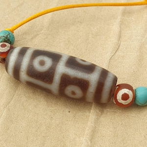 Antique 6 Eyes Tibetan Agate Dzi Bead Amulet 36.6mm