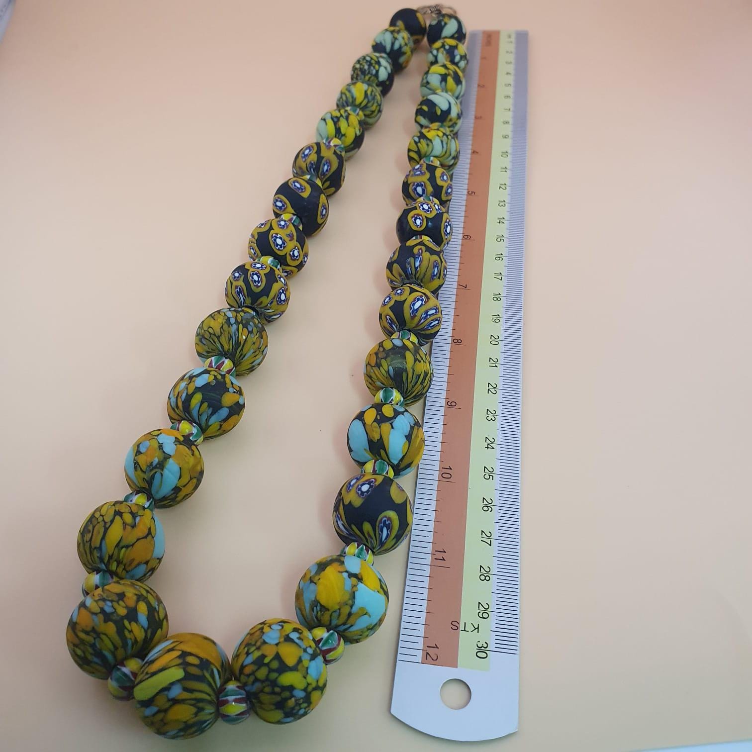 Collier Vintage En Perles De Verre Millefiori - Style Baguettes Et Soleil - Occasion