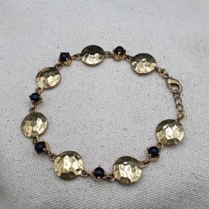 Vintage Brass Labradorite Stone Bracelet 8in – Handmade Boho Jewelry