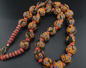 Vintage Venetian Style Millefiori Glass Beaded Necklace 24in | 8–22mm