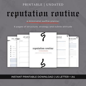 Reputation Routine – Printable Swiftie Planner | 6 Undated PDF Pages (A4 + US Letter)
